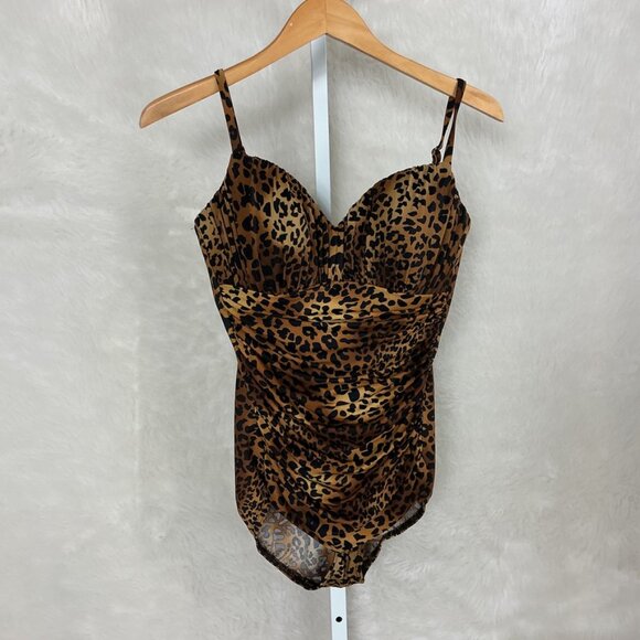 Miraclesuit Rialto Leopard Sweetheart Neck Shirred One Piece Swimsuit US 14 - Picture 1 of 7
